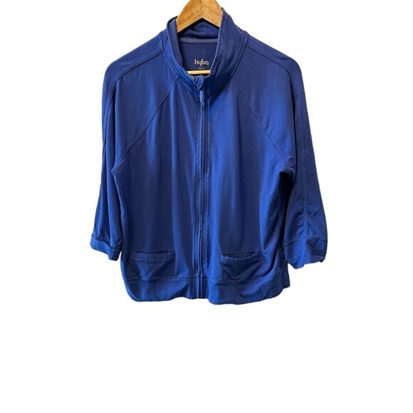 HYBA Cobalt Blue Stretch Casual Zip Up Cuffed Work Out Athletic Sweater XL - Picture 1 of 8